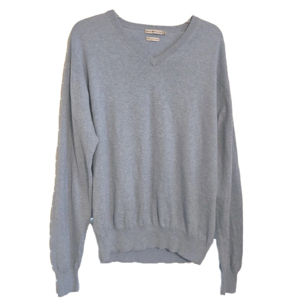 Peter Millar Sweater Mens Large V Cotton Cashmere Blend Long Sleeve Blue